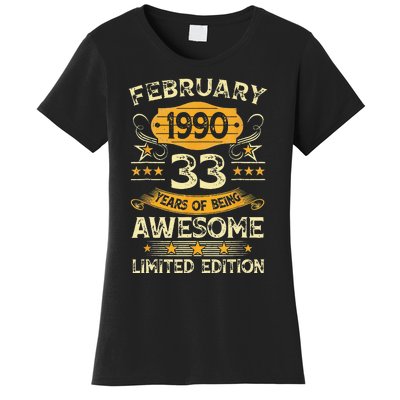 33 Years Old Gifts Vintage February 1990 33rd Birthday Women's T-Shirt