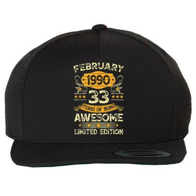 33 Years Old Gifts Vintage February 1990 33rd Birthday Wool Snapback Cap