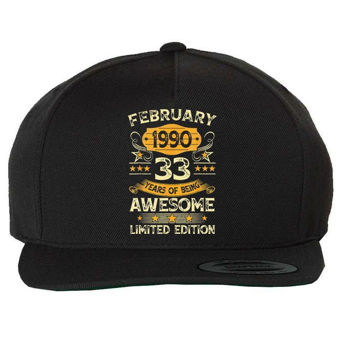 33 Years Old Gifts Vintage February 1990 33rd Birthday Wool Snapback Cap