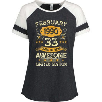 33 Years Old Gifts Vintage February 1990 33rd Birthday Enza Ladies Jersey Colorblock Tee