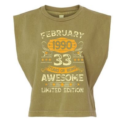 33 Years Old Gifts Vintage February 1990 33rd Birthday Garment-Dyed Women's Muscle Tee