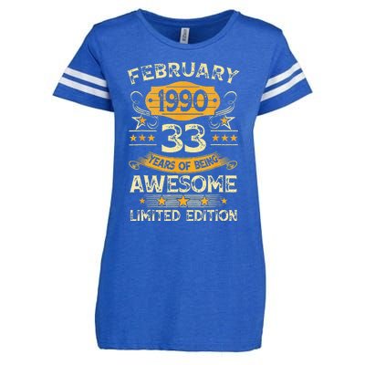 33 Years Old Gifts Vintage February 1990 33rd Birthday Enza Ladies Jersey Football T-Shirt