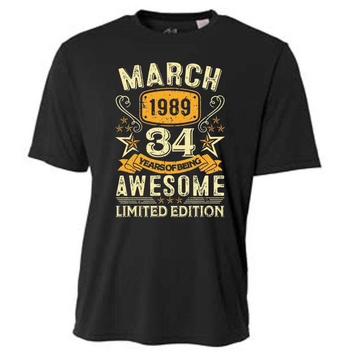 34 Year Old Awesome Since March 1989 34th Birthday Gifts Cooling Performance Crew T-Shirt