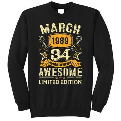 34 Year Old Awesome Since March 1989 34th Birthday Gifts Sweatshirt