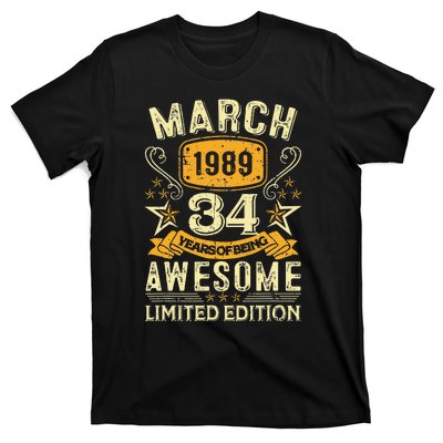 34 Year Old Awesome Since March 1989 34th Birthday Gifts T-Shirt