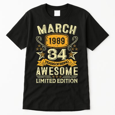 34 Year Old Awesome Since March 1989 34th Birthday Gifts Tall T-Shirt