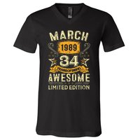 34 Year Old Awesome Since March 1989 34th Birthday Gifts V-Neck T-Shirt