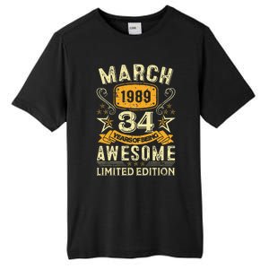 34 Year Old Awesome Since March 1989 34th Birthday Gifts Tall Fusion ChromaSoft Performance T-Shirt