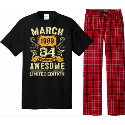 34 Year Old Awesome Since March 1989 34th Birthday Gifts Pajama Set