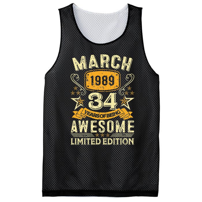 34 Year Old Awesome Since March 1989 34th Birthday Gifts Mesh Reversible Basketball Jersey Tank