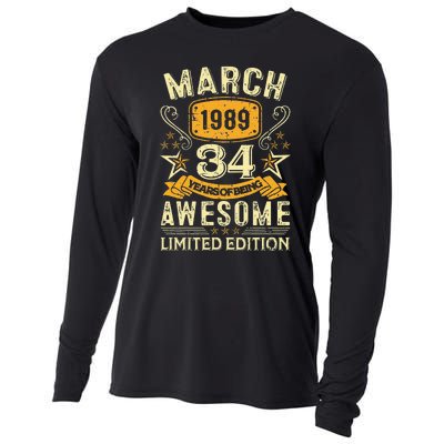 34 Year Old Awesome Since March 1989 34th Birthday Gifts Cooling Performance Long Sleeve Crew