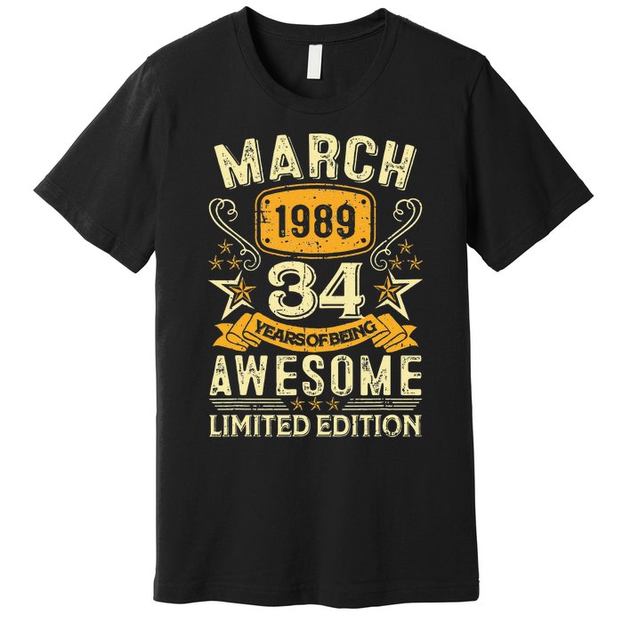 34 Year Old Awesome Since March 1989 34th Birthday Gifts Premium T-Shirt