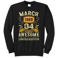 34 Year Old Awesome Since March 1989 34th Birthday Gifts Tall Sweatshirt