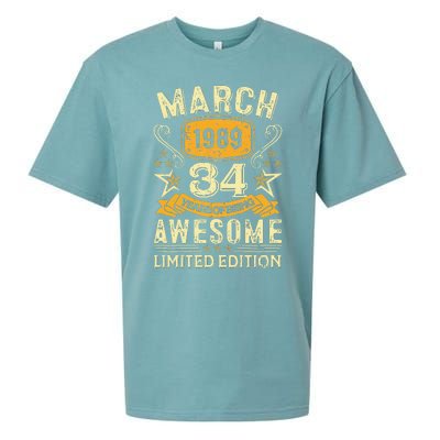 34 Year Old Awesome Since March 1989 34th Birthday Gifts Sueded Cloud Jersey T-Shirt