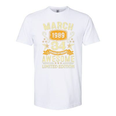 34 Year Old Awesome Since March 1989 34th Birthday Gifts Softstyle CVC T-Shirt