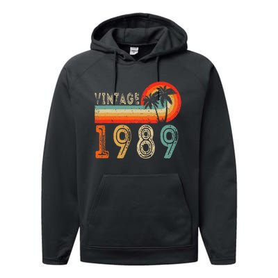 34 Year Old Gift Vintage 1989 Made In 1989 34th Birthday Performance Fleece Hoodie