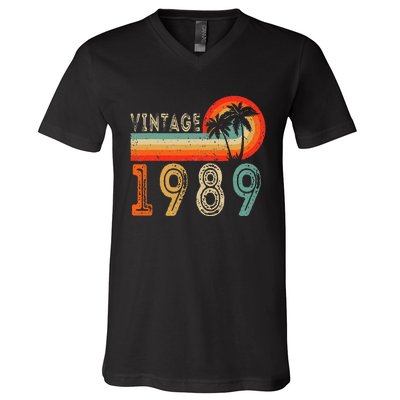 34 Year Old Gift Vintage 1989 Made In 1989 34th Birthday V-Neck T-Shirt