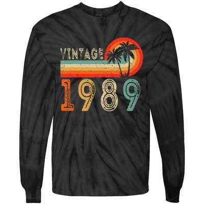 34 Year Old Gift Vintage 1989 Made In 1989 34th Birthday Tie-Dye Long Sleeve Shirt