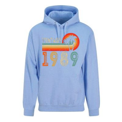 34 Year Old Gift Vintage 1989 Made In 1989 34th Birthday Unisex Surf Hoodie