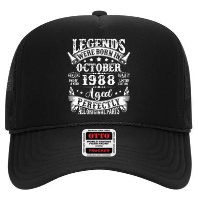 36 Year Old Legend Since October 1988 36th Birthday High Crown Mesh Back Trucker Hat