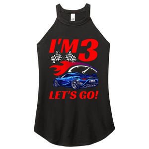 3 Year Old 3rd Racing Racecar Birthday Party Women's Perfect Tri Rocker Tank