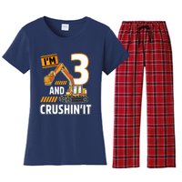 3 Year Old Vehicles Construction Excavator Birthday 3rd Women's Flannel Pajama Set