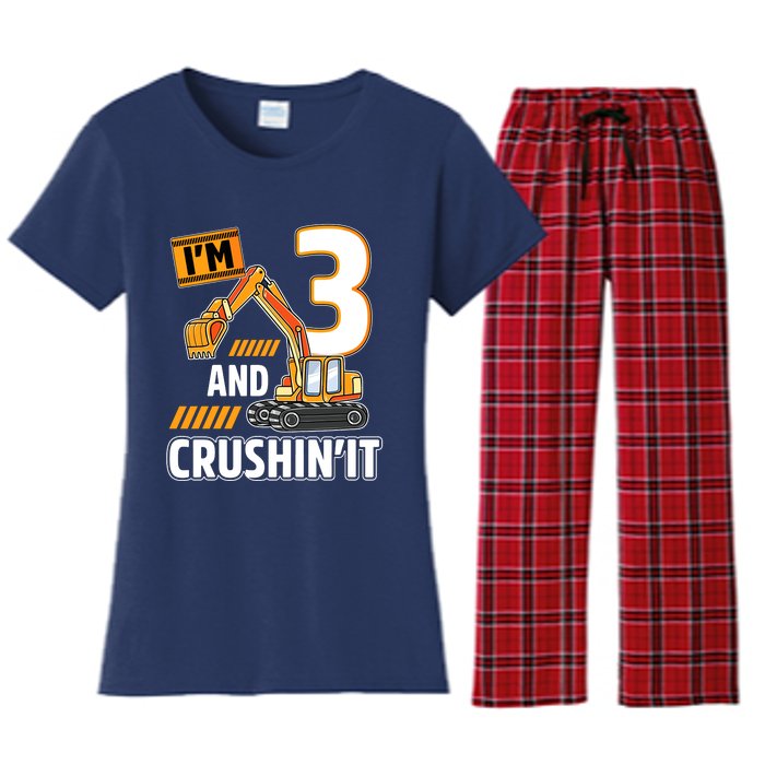 3 Year Old Vehicles Construction Excavator Birthday 3rd Women's Flannel Pajama Set