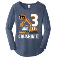 3 Year Old Vehicles Construction Excavator Birthday 3rd Women's Perfect Tri Tunic Long Sleeve Shirt