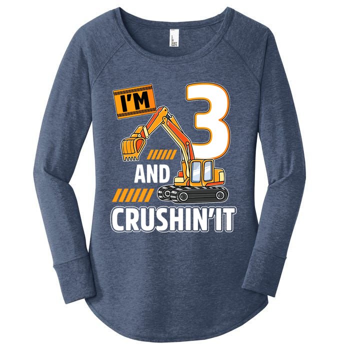 3 Year Old Vehicles Construction Excavator Birthday 3rd Women's Perfect Tri Tunic Long Sleeve Shirt