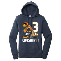 3 Year Old Vehicles Construction Excavator Birthday 3rd Women's Pullover Hoodie