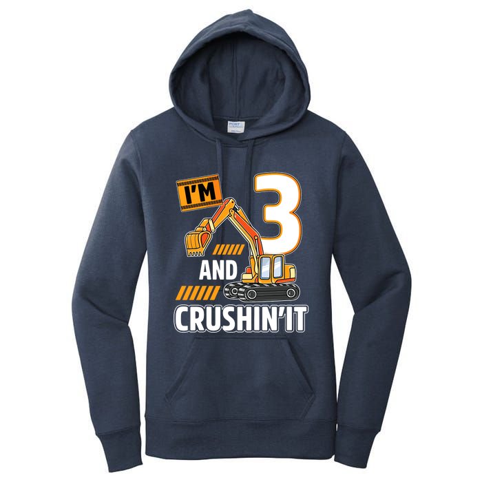 3 Year Old Vehicles Construction Excavator Birthday 3rd Women's Pullover Hoodie