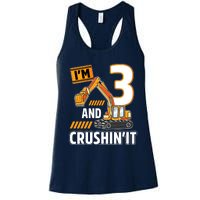 3 Year Old Vehicles Construction Excavator Birthday 3rd Women's Racerback Tank