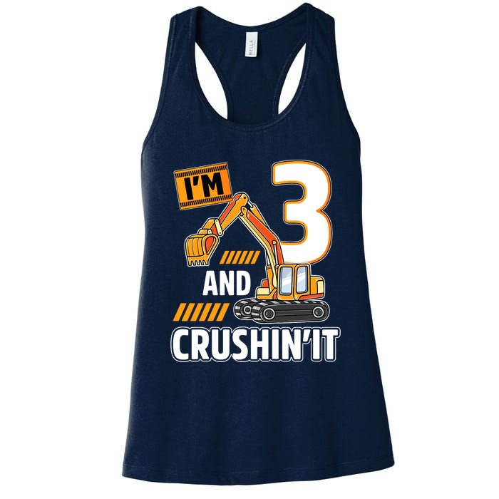 3 Year Old Vehicles Construction Excavator Birthday 3rd Women's Racerback Tank