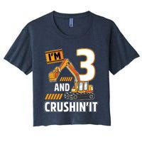 3 Year Old Vehicles Construction Excavator Birthday 3rd Women's Crop Top Tee