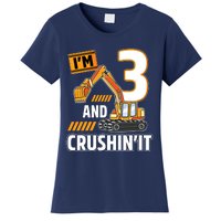 3 Year Old Vehicles Construction Excavator Birthday 3rd Women's T-Shirt