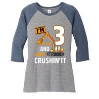 3 Year Old Vehicles Construction Excavator Birthday 3rd Women's Tri-Blend 3/4-Sleeve Raglan Shirt