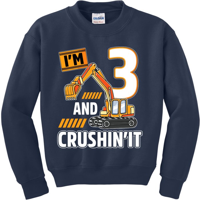 3 Year Old Vehicles Construction Excavator Birthday 3rd Kids Sweatshirt