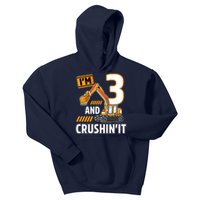 3 Year Old Vehicles Construction Excavator Birthday 3rd Kids Hoodie