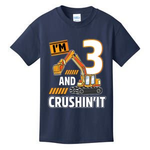 3 Year Old Vehicles Construction Excavator Birthday 3rd Kids T-Shirt