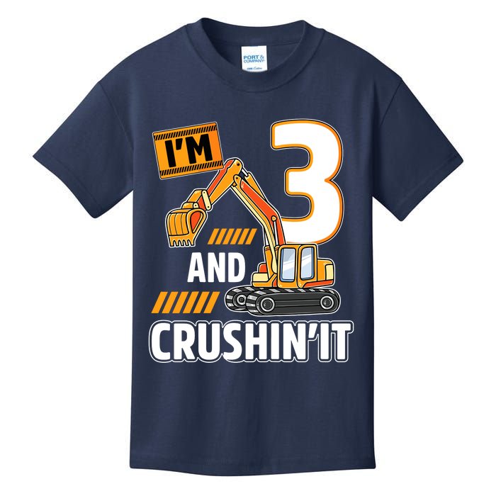 3 Year Old Vehicles Construction Excavator Birthday 3rd Kids T-Shirt