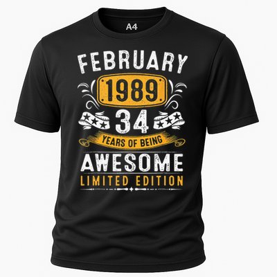 34 Years Old Gifts Vintage February 1989 34th Birthday Cooling Performance Crew T-Shirt