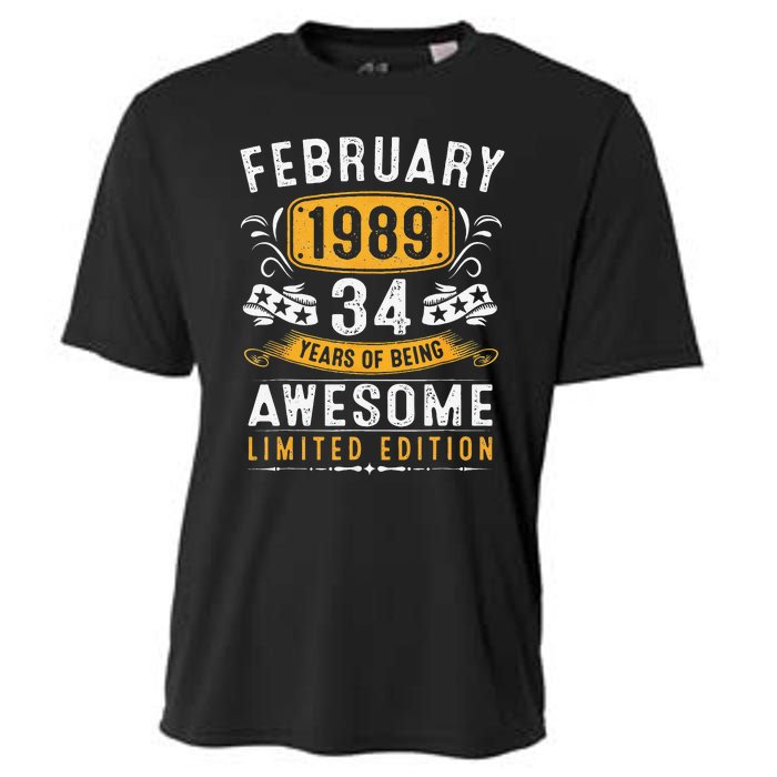 34 Years Old Gifts Vintage February 1989 34th Birthday Cooling Performance Crew T-Shirt