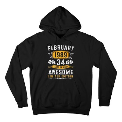 34 Years Old Gifts Vintage February 1989 34th Birthday Hoodie