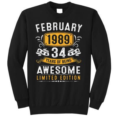 34 Years Old Gifts Vintage February 1989 34th Birthday Sweatshirt