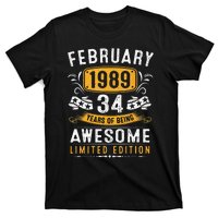 34 Years Old Gifts Vintage February 1989 34th Birthday T-Shirt