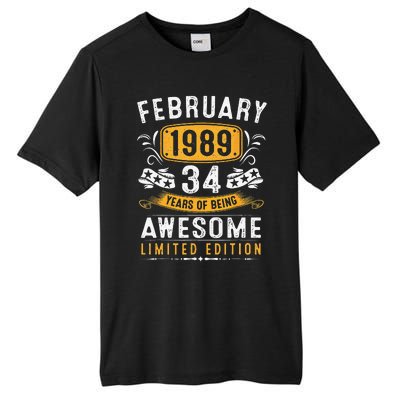 34 Years Old Gifts Vintage February 1989 34th Birthday Tall Fusion ChromaSoft Performance T-Shirt