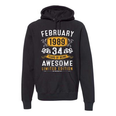 34 Years Old Gifts Vintage February 1989 34th Birthday Premium Hoodie