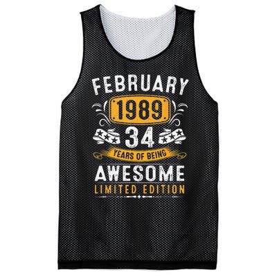 34 Years Old Gifts Vintage February 1989 34th Birthday Mesh Reversible Basketball Jersey Tank