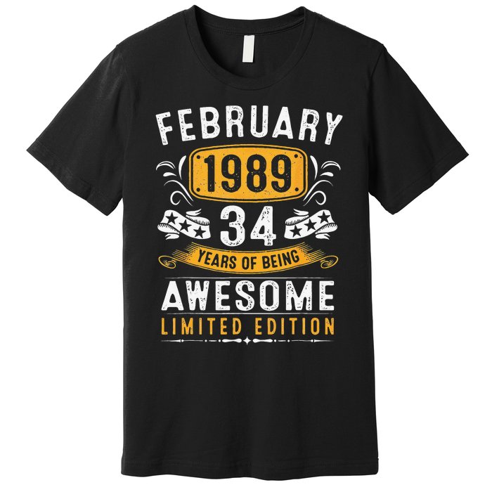 34 Years Old Gifts Vintage February 1989 34th Birthday Premium T-Shirt