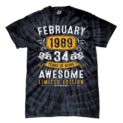 34 Years Old Gifts Vintage February 1989 34th Birthday Tie-Dye T-Shirt